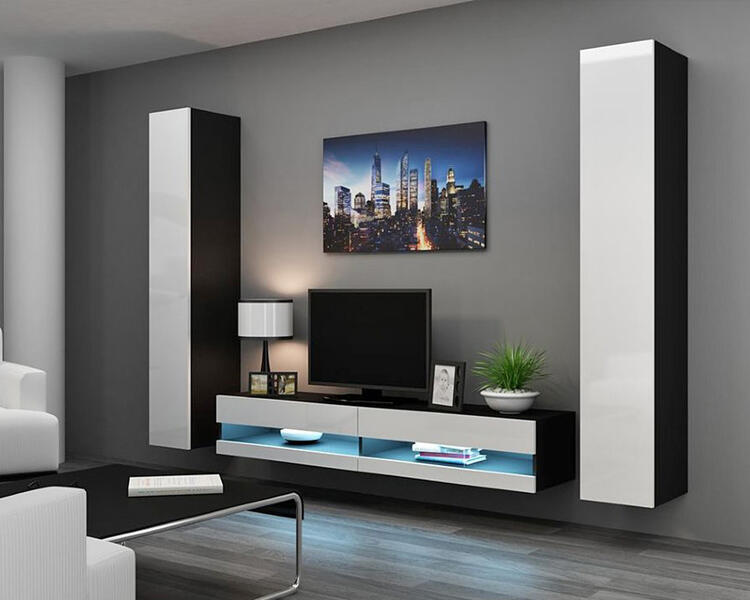 Гостиная Виго нью 4 МДФ Белый DM635-6 / Черный 0190 260*42*180 см, Белый   Фиеста