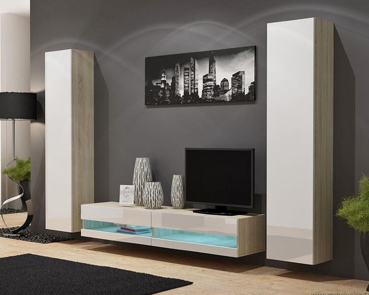 Гостиная Виго нью 4 МДФ Белый DM635-6 / Дуб Сонома 3025 260*42*180 см, Белый   Фиеста