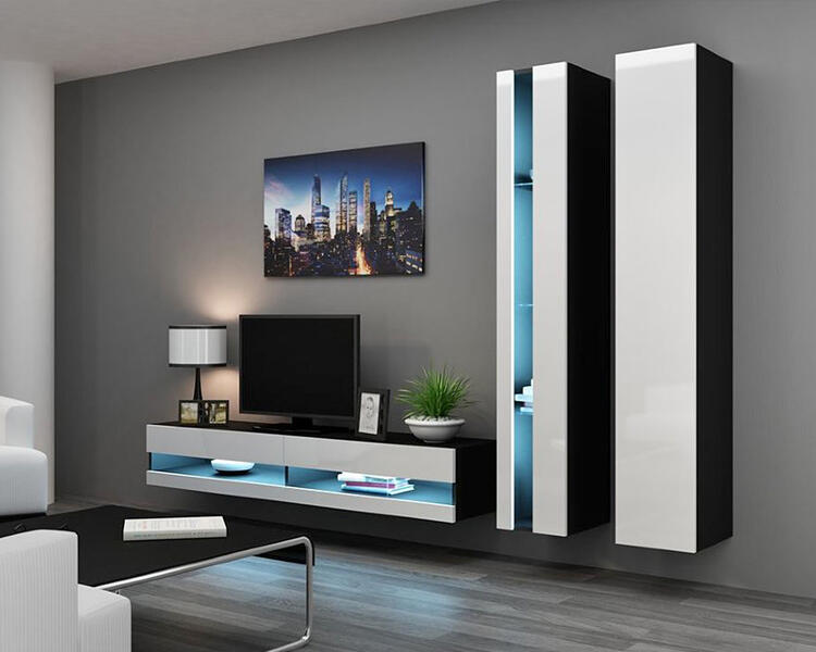 Гостиная Виго нью 5 МДФ Белый DM635-6 / Черный 0190 260*42*180 см, Белый   Фиеста