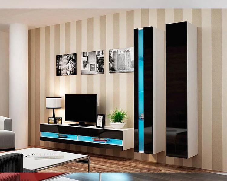 Гостиная Виго нью 5 МДФ (черная) / Белый Фасадный 0101 260*42*180 см, Черный   Фиеста