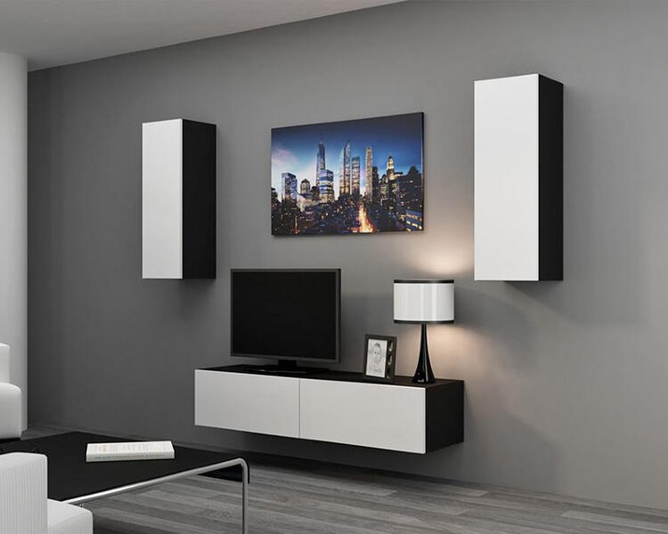 Гостиная Виго 7 МДФ Белый DM635-6 / Черный 0190 210*42*180 см, Белый   Фиеста