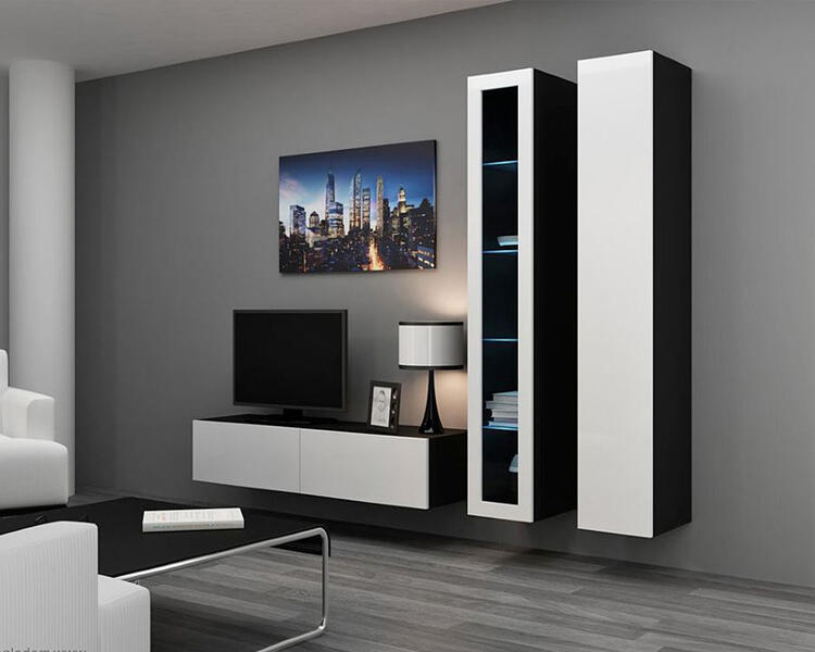 Гостиная Виго 10 МДФ Белый DM635-6 / Черный 0190 220*42*180 см, Белый   Фиеста