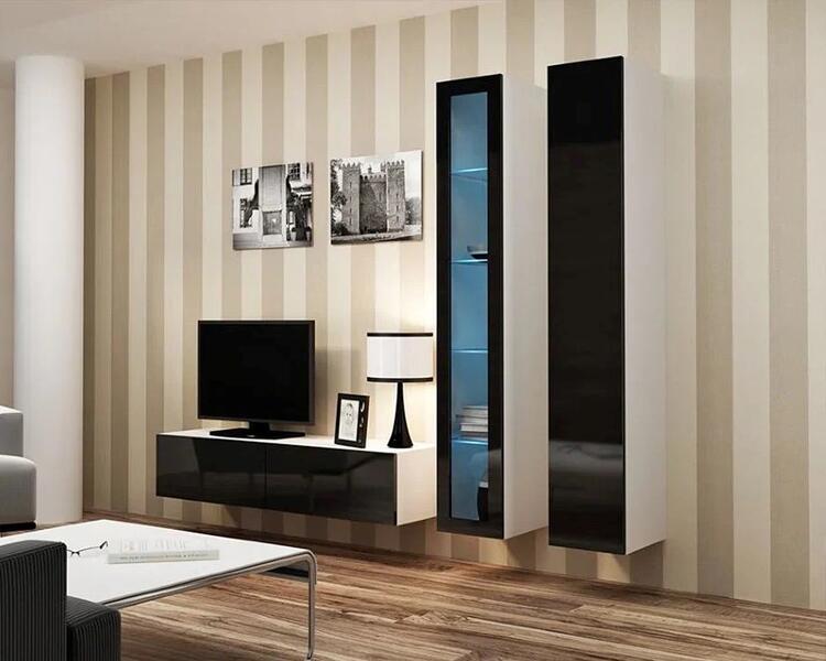 Гостиная Виго 10 МДФ (черная) / Белый Фасадный 0101 220*42*180 см, Черный   Фиеста