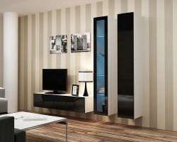 Гостиная Виго 10 МДФ (черная) / Белый Фасадный 0101 220*42*180 см, Черный   Фиеста