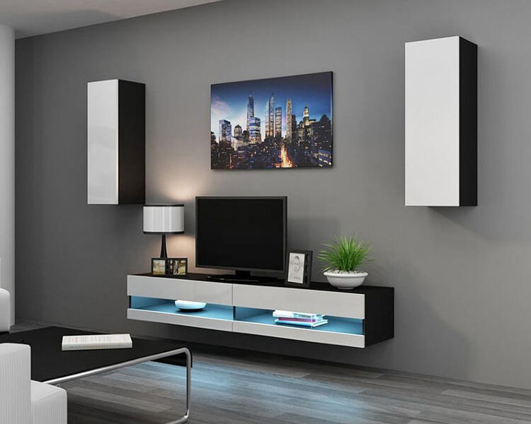 Гостиная Виго нью 10 МДФ Белый DM635-6 / Черный 0190 250*42*180 см, Белый   Фиеста