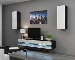 Гостиная Виго нью 10 МДФ Белый DM635-6 / Черный 0190 250*42*180 см, Белый   Фиеста