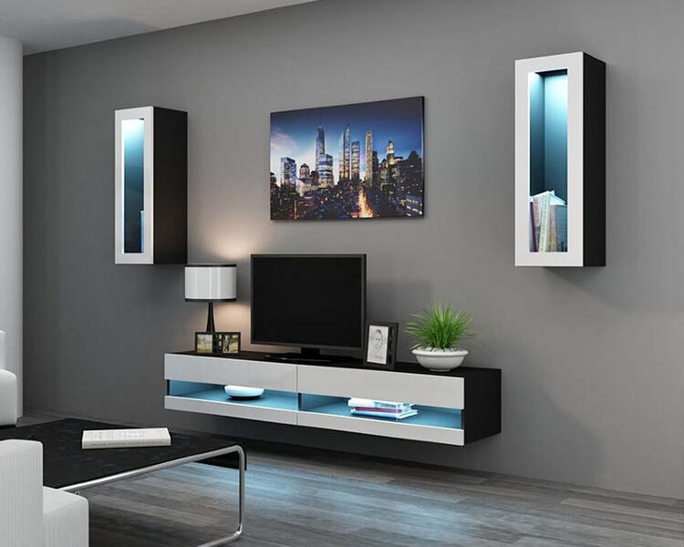 Гостиная Виго нью 11 Белый Фасадный 0101 / Черный 0190 250*42*180 см, Белый   Фиеста