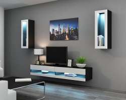 Гостиная Виго нью 11 Белый Фасадный 0101 / Черный 0190 250*42*180 см, Белый   Фиеста