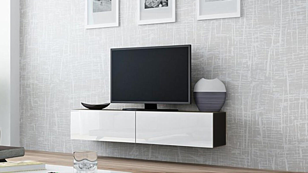 ТВ-тумба Виго малая МДФ Белый DM635-6 / Черный 0190 140*42*30 см, Белый   Фиеста