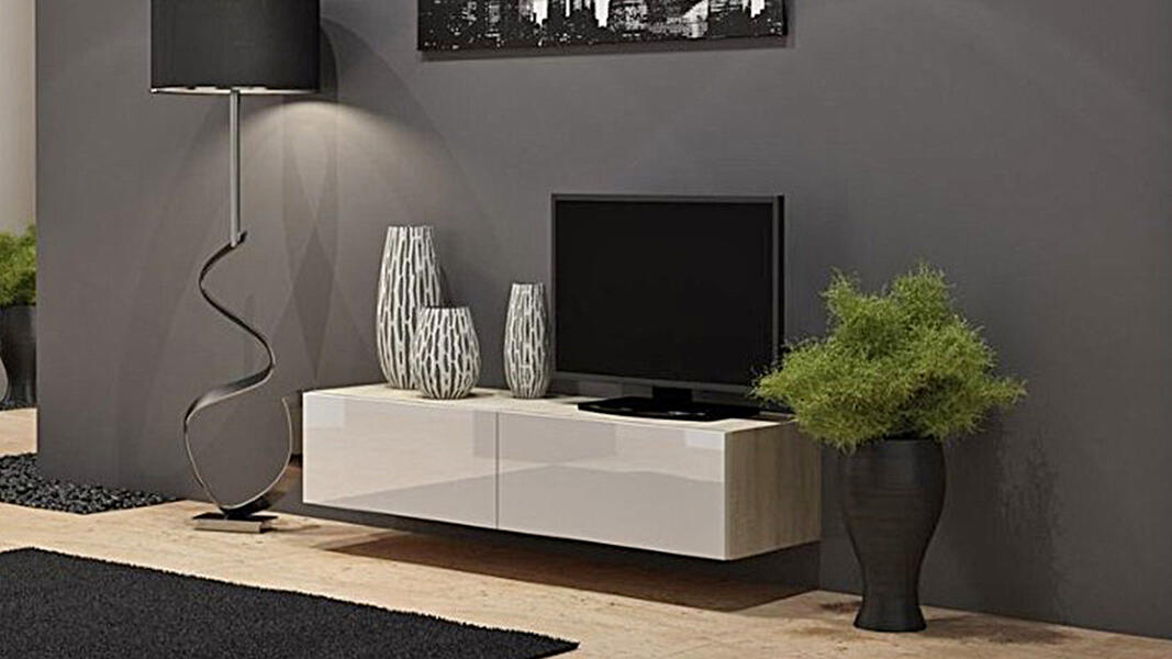 ТВ-тумба Виго малая МДФ Белый DM635-6 / Дуб Сонома 3025 140*42*30 см, Белый   Фиеста