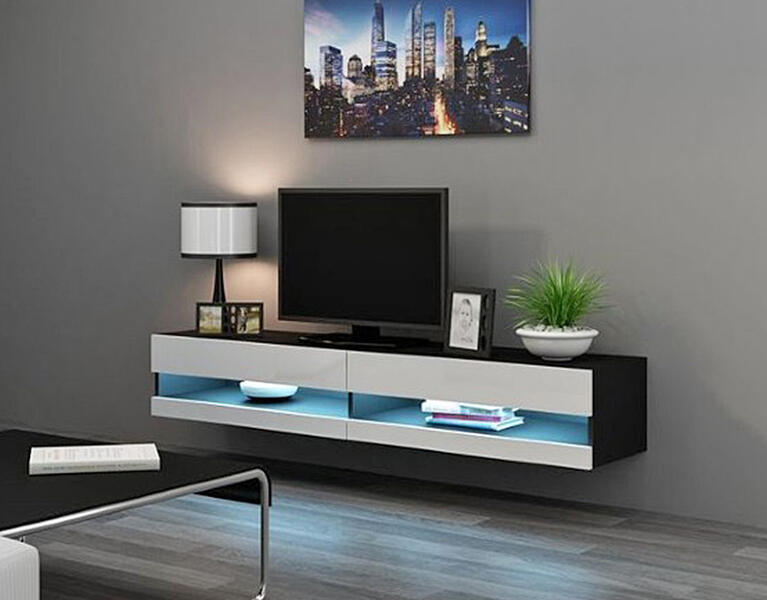 ТВ-тумба Виго открытая МДФ Белый DM635-6 / Черный 0190 180*42*30 см, Белый   Фиеста