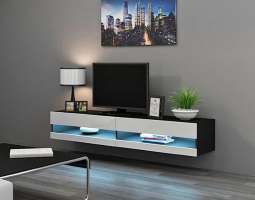 ТВ-тумба Виго открытая МДФ Белый DM635-6 / Черный 0190 180*42*30 см, Белый   Фиеста