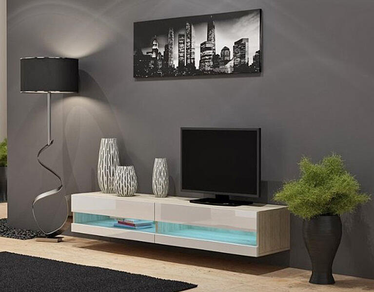 ТВ-тумба Виго открытая МДФ Белый DM635-6 / Дуб Сонома 3025 180*42*30 см, Белый   Фиеста