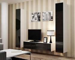 Гостиная Виго 9 МДФ (черная) / Белый Фасадный 0101 220*42*180 см, Черный   Фиеста