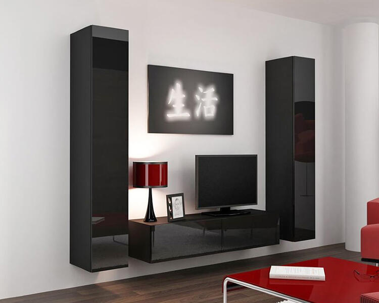 Гостиная Виго 9 МДФ (черная) / Черный 0190 220*42*180 см, Черный   Фиеста