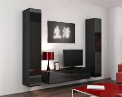 Гостиная Виго 9 МДФ (черная) / Черный 0190 220*42*180 см, Черный   Фиеста