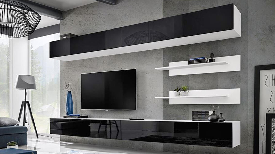 Гостиная 1 МДФ (черная) / Белый Фасадный 0101 320*40*180 см, Черный   Фиеста