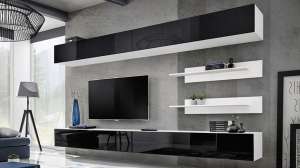 Гостиная 1 МДФ (черная) / Белый Фасадный 0101 320*40*180 см, Черный   Фиеста