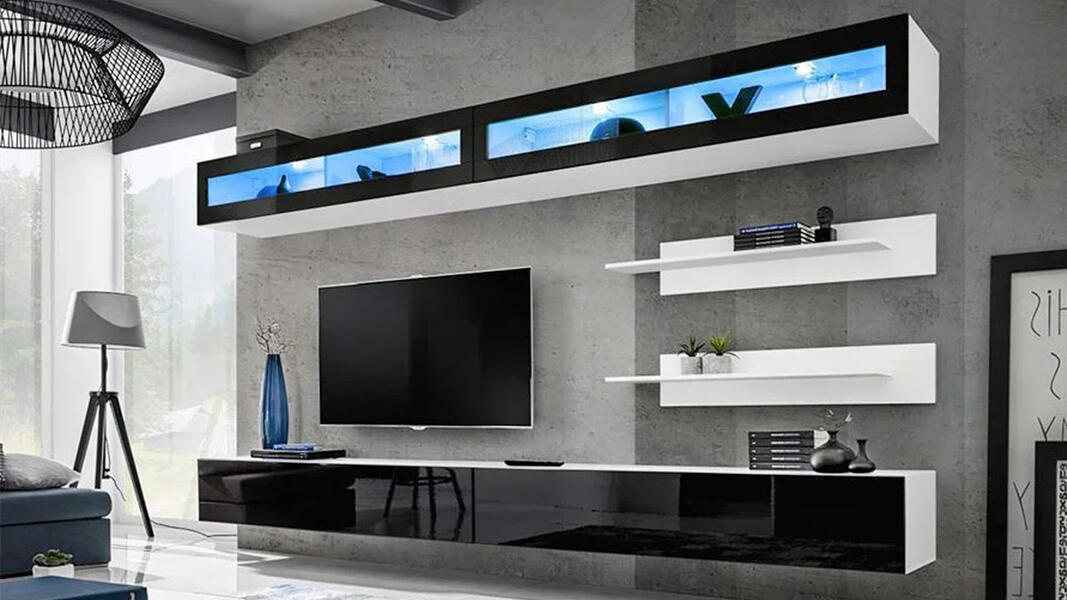 Гостиная 2 МДФ (черная) / Белый Фасадный 0101 320*40*180 см, Черный   Фиеста