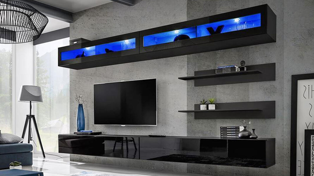 Гостиная 2 МДФ (черная) / Черный 0190 320*40*180 см, Черный   Фиеста