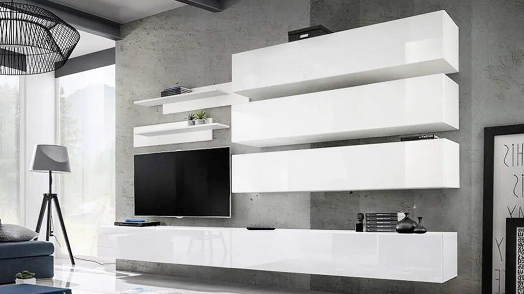 Гостиная 4 МДФ Белый DM635-6 / Белый Фасадный 0101 320*40*180 см, Белый   Фиеста