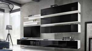 Гостиная 4 МДФ (черная) / Белый Фасадный 0101 320*40*180 см, Черный   Фиеста