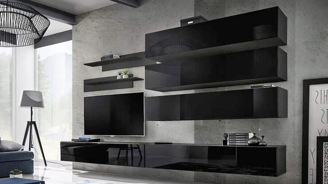 Гостиная 4 МДФ (черный) / Черный 0190 320*40*180 см, Черный   Фиеста