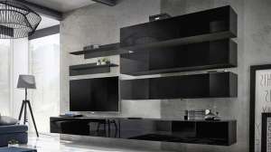 Гостиная 4 МДФ (черный) / Черный 0190 320*40*180 см, Черный   Фиеста