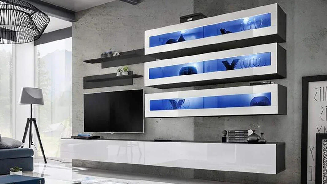 Гостиная 5 МДФ Белый DM635-6 / Черный 0190 320*40*180 см, Белый   Фиеста