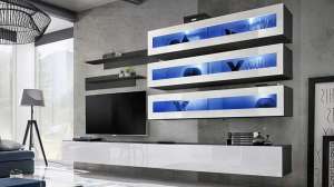 Гостиная 5 МДФ Белый DM635-6 / Черный 0190 320*40*180 см, Белый   Фиеста