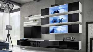 Гостиная 6 МДФ (черная) / Белый Фасадный 0101 320*40*180 см, Черный   Фиеста