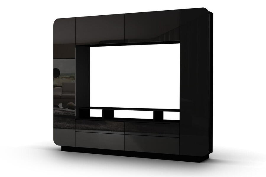 Гостиная Купертино МДФ (с полкой под ТВ) (черная) 240*39*195 см, Черный   Фиеста