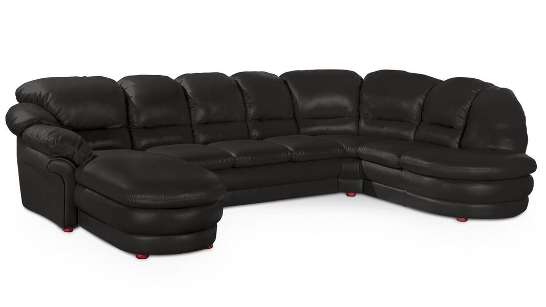 Угловой диван Нодус с оттоманкой и дополнительной секцией Madras 21 367*250*98 см, Черный Натуральная кожа Нераскладной Фиеста