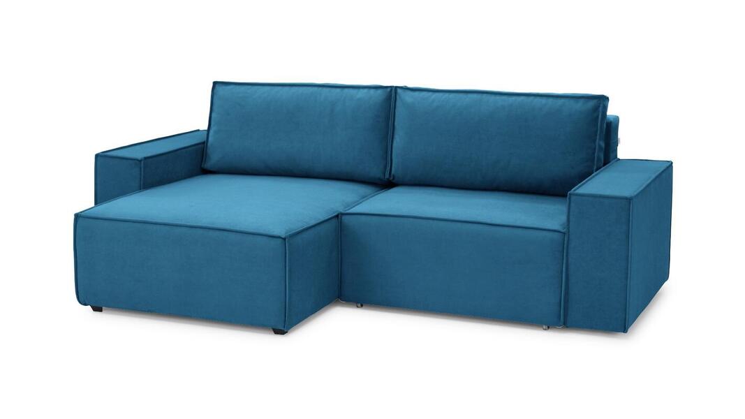 Диван с оттоманкой Софт 2 (малый) Vivaldi 13 240*150*80 см, Синий Велюр Еврокнижка Фиеста