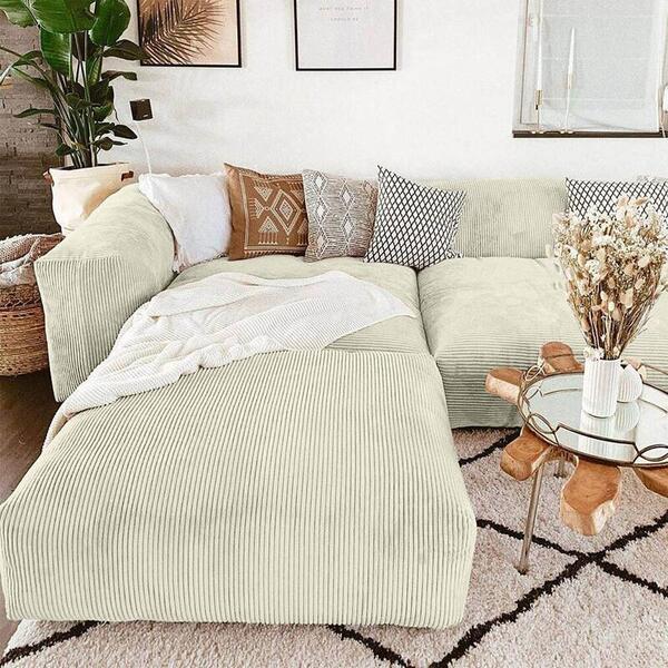 Диван с оттоманкой Фиджи Cilium Bone 273*221*62 см, Белый Вельвет Нераскладной Фиеста