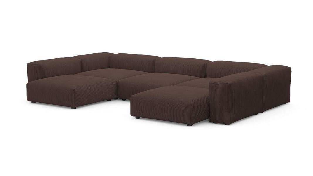 Диван Фиджи (П-образный) Cilium Chocolate 378*242*62 см, Коричневый Вельвет Нераскладной Фиеста