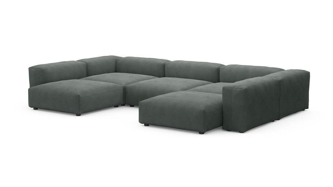 Диван Фиджи (П-образный) Cilium Grafit 378*242*62 см, Серый Вельвет Нераскладной Фиеста