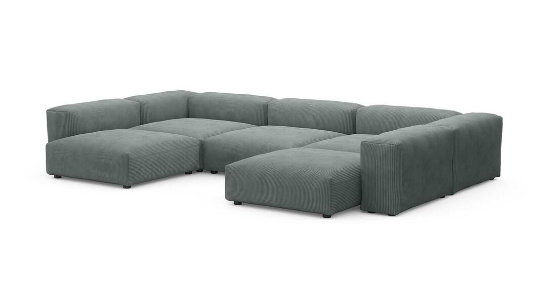 Диван Фиджи (П-образный) Cilium Steel 378*242*62 см, Серый Вельвет Нераскладной Фиеста