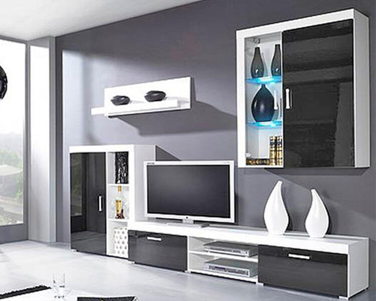 Гостиная Самба МДФ (черная) / Белый Фасадный 0101 290*45*180 см, Черный   Фиеста