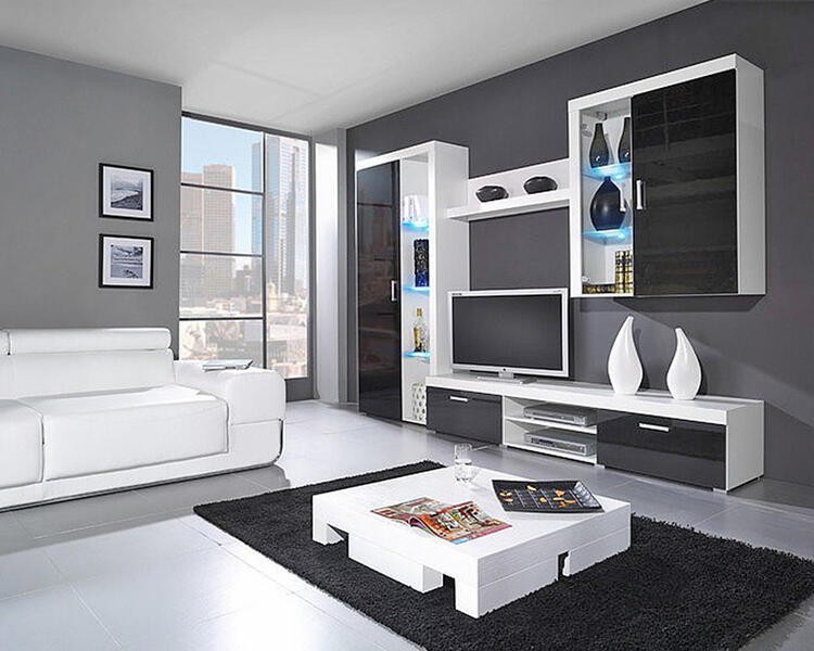 Гостиная Самба 3 МДФ (черная) / Белый Фасадный 0101 290*45*203 см, Черный   Фиеста