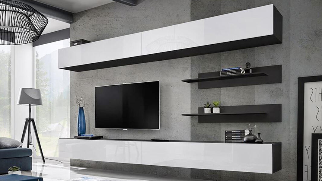 Гостиная 1 МДФ Белый DM635-6 / Черный 0190 320*40*180 см, Белый   Фиеста