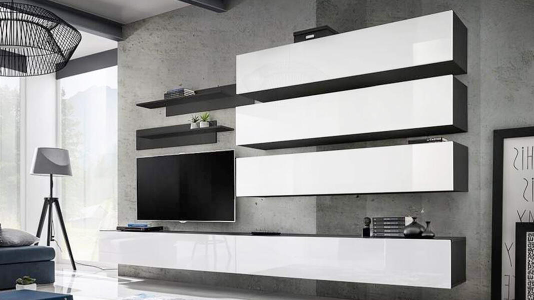 Гостиная 4 МДФ Белый DM635-6 / Черный 0190 320*40*180 см, Белый   Фиеста