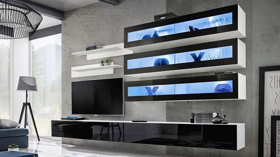 Гостиная 5 МДФ (черная) / Белый Фасадный 0101 320*40*180 см, Черный   Фиеста