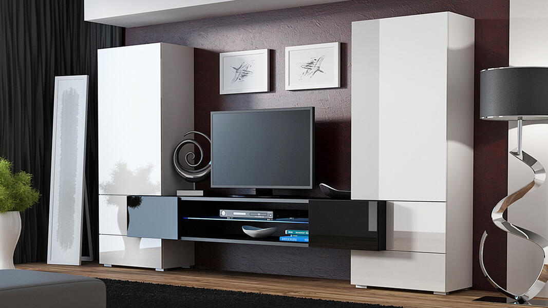 Гостиная 8 МДФ Белый DM635-6 / Белый Фасадный 0101 278*46*162 см, Белый   Фиеста