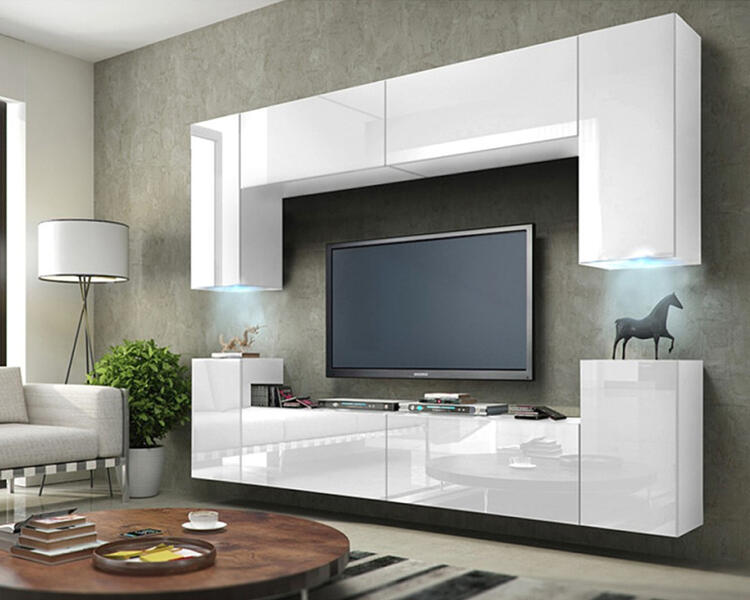 Гостиная 9 МДФ Белый DM635-6 / Белый Фасадный 0101 256*35*168 см, Белый   Фиеста