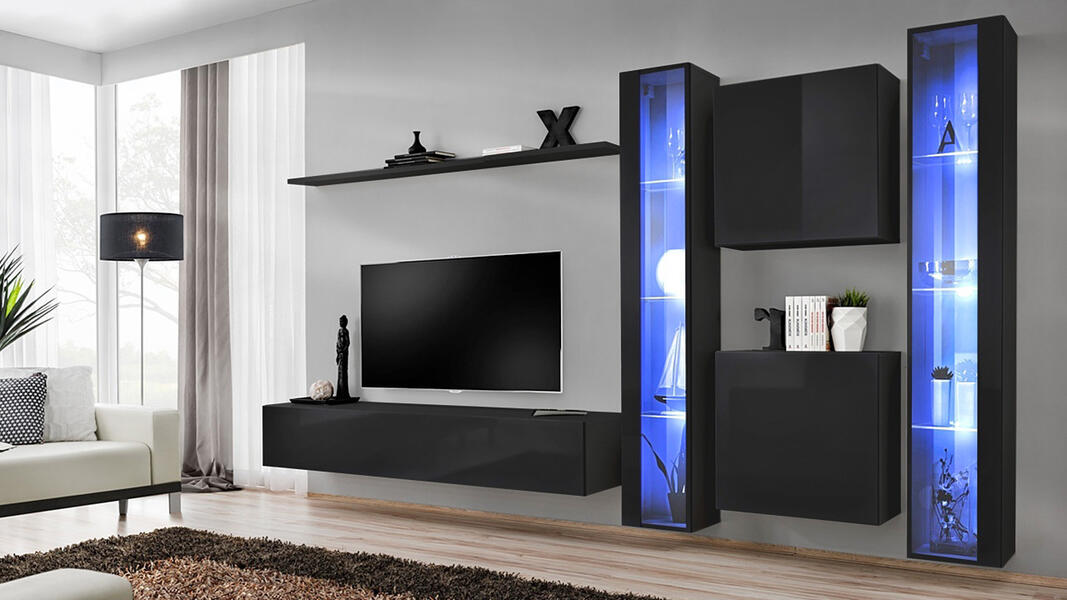 Гостиная 10 МДФ (черный) / Черный 0190 330*40*180 см, Черный   Фиеста