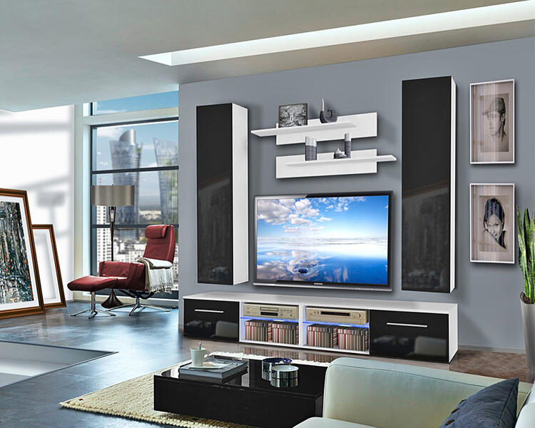 Гостиная 14 МДФ (черная) / Белый Фасадный 0101 120*45*210 см, Черный   Фиеста