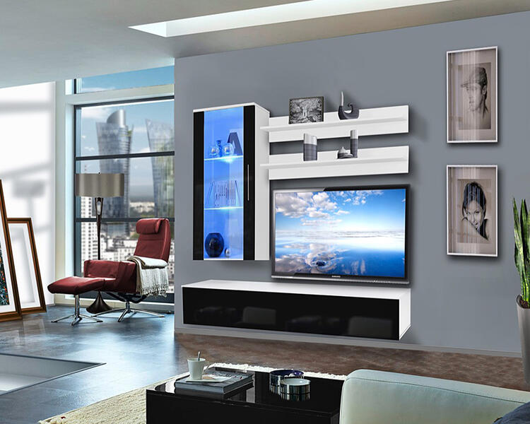 Гостиная 20 МДФ Черный DM089-6Т (глянец) / Белый Фасадный 0101 PE 160*40*150 см,    Фиеста