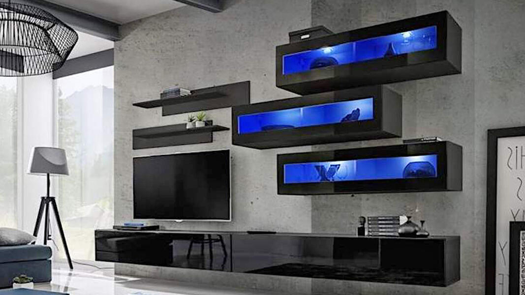 Гостиная 23 МДФ Черный DM089-6Т (глянец) / Черный 0190 PE 320*40*180 см, Черный   Фиеста