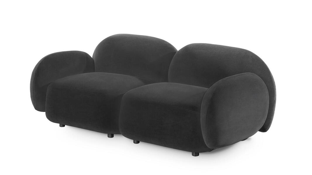 Диван Мальдивы двухсекционный Andria Delta 44 172*82*73 см, Черный Велюр Антивандал Нераскладной Фиеста